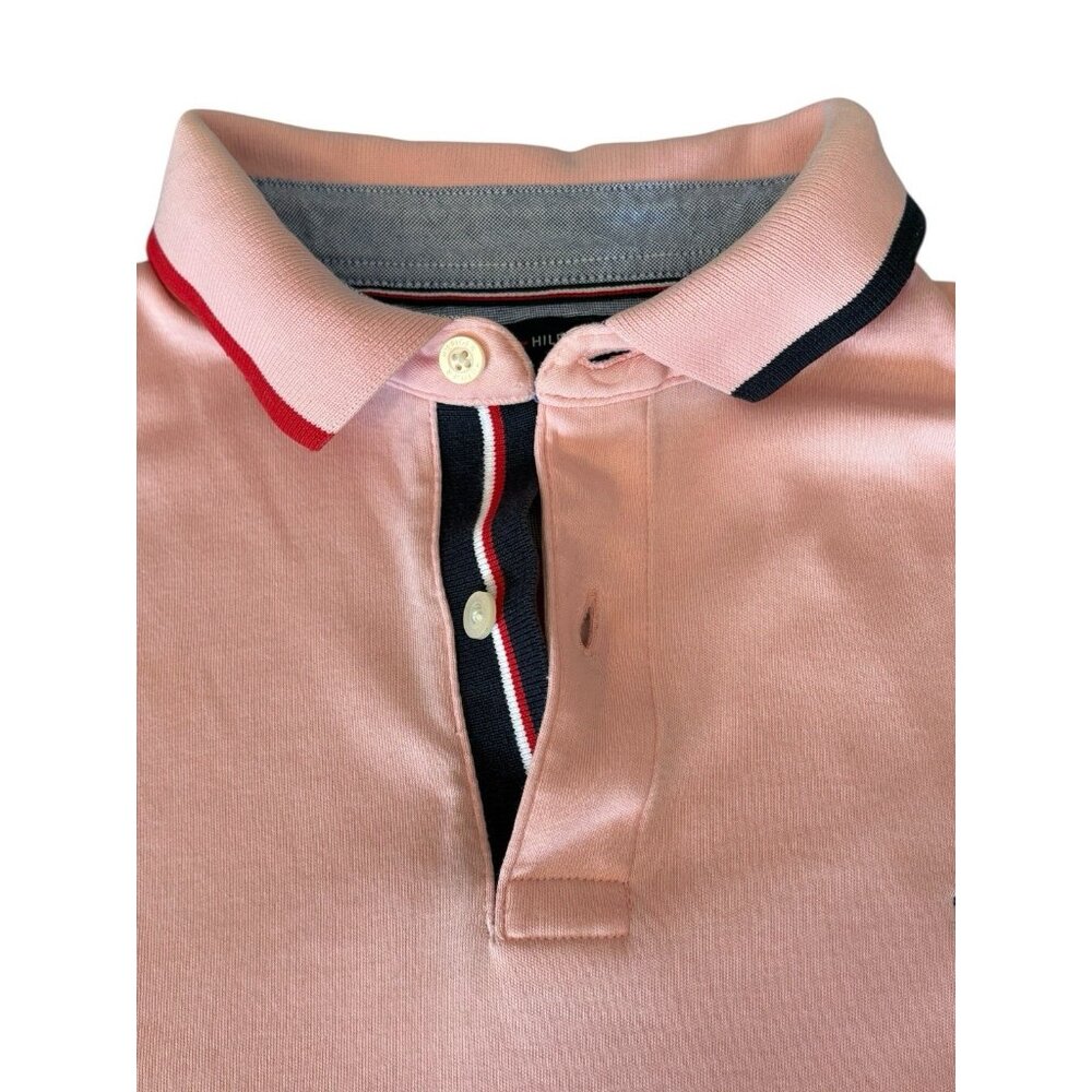 Tommy Hilfiger Polo Shirt Size S Mens Pink Preppy Short Sleeve Flag Classic‎ Fit - Picture 12 of 15